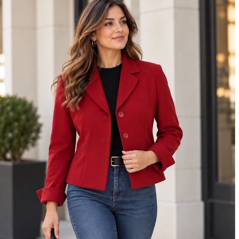 Pendleton Blazer Women 4P Red Virgin Wool 3-Button Petite Professional Academia